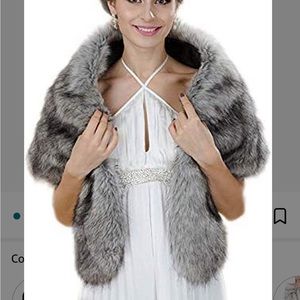 Faux fur grey wolf shawl